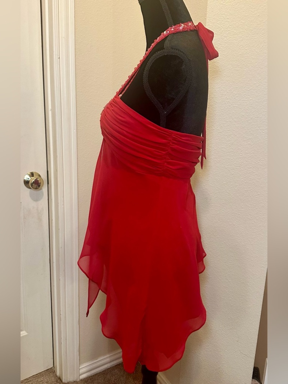 Vintage Y2K Red Beaded Halter Chiffon Top Fairycore Size 6 - Picture 4 of 11